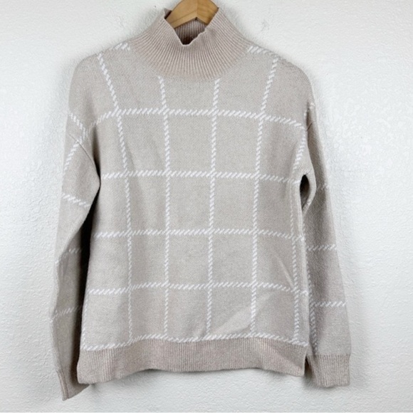 Rachel Zoe Window Pane Mock Neck‎ Long Sleeve  Wool Blend Sweater Size Small - Picture 1 of 12